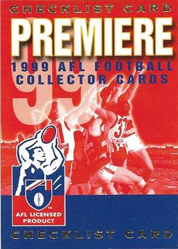 1999 Select AFL Premiere #1 Checklist: 1-104 Front